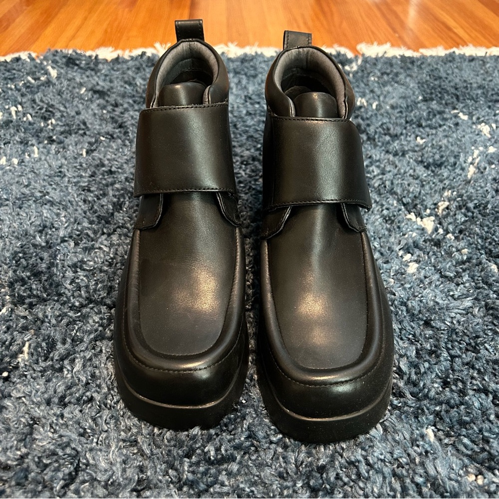CAMPERLAB - black leather wedge ankle booties!
